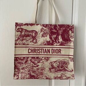 Brand New Christian Dior Red Dioriviera Print Paper Straw Tote Bag XL size